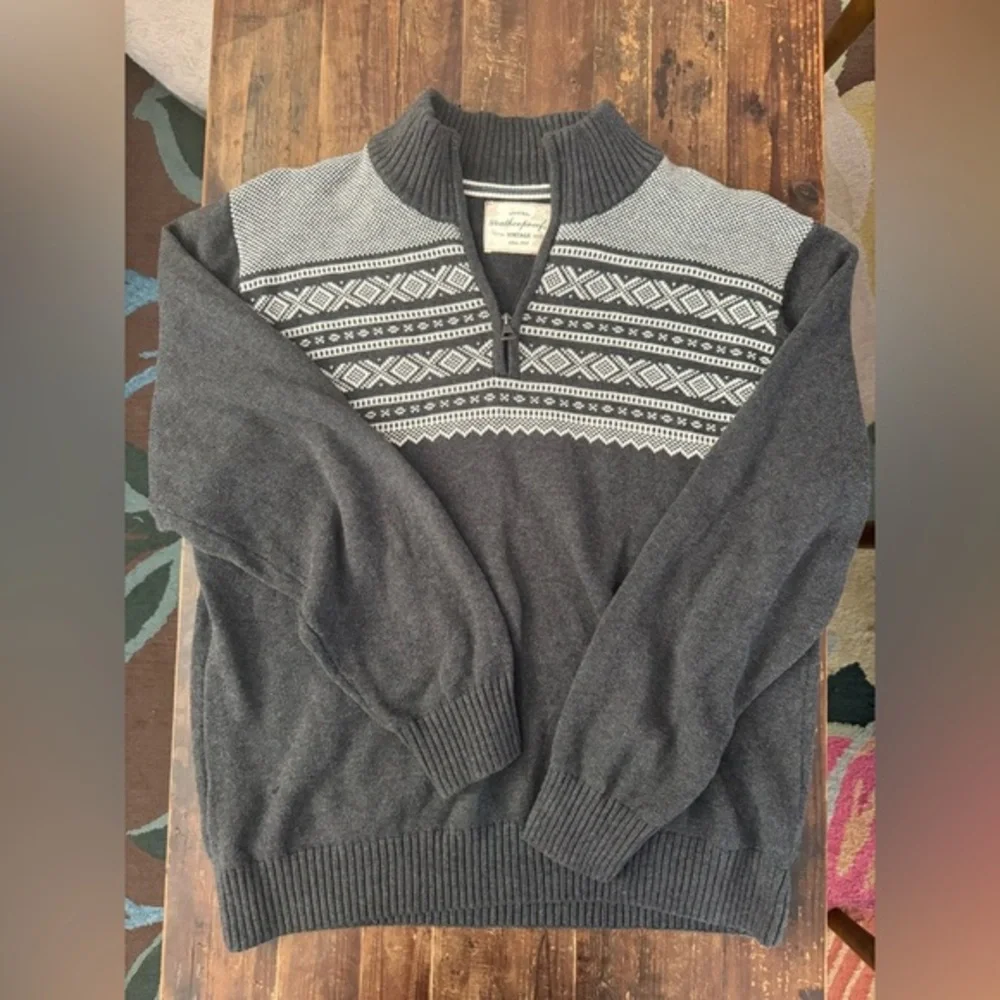 Weatherproof Vintage Men's Gray Patterned Quarter zip pullover sweater